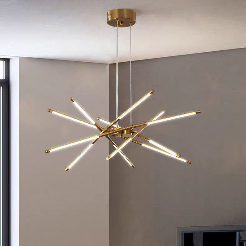 Contemporary Creative Long Strip Crossing Branches Hardware Acrylic LED Chandelier For Dining Room