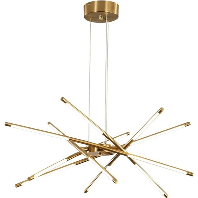 Contemporary Creative Long Strip Crossing Branches Hardware Acrylic LED Chandelier For Dining Room