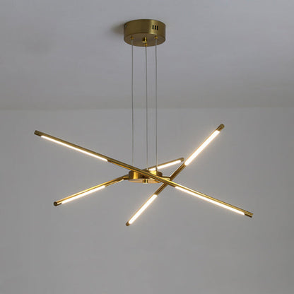 Contemporary Creative Long Strip Crossing Branches Hardware Acrylic LED Chandelier For Dining Room