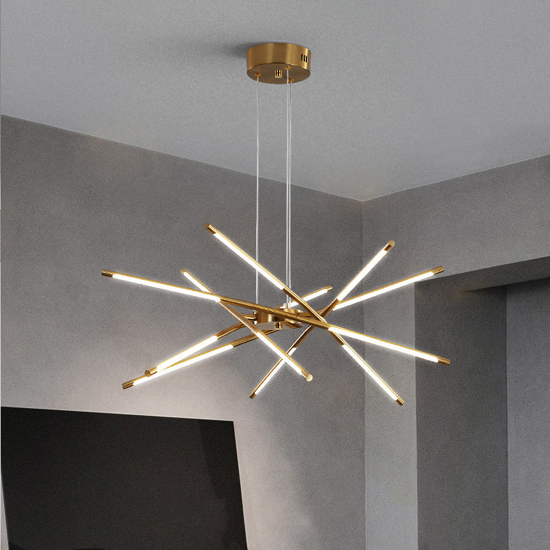 Contemporary Creative Long Strip Crossing Branches Hardware Acrylic LED Chandelier For Dining Room