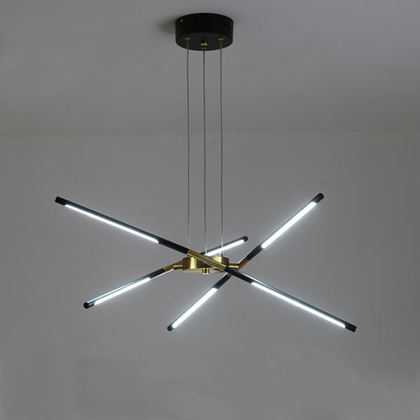 Contemporary Creative Long Strip Crossing Branches Hardware Acrylic LED Chandelier For Dining Room