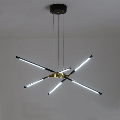 Contemporary Creative Long Strip Crossing Branches Hardware Acrylic LED Chandelier For Dining Room