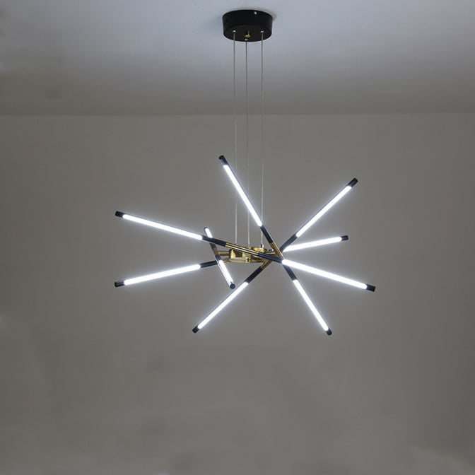 Contemporary Creative Long Strip Crossing Branches Hardware Acrylic LED Chandelier For Dining Room