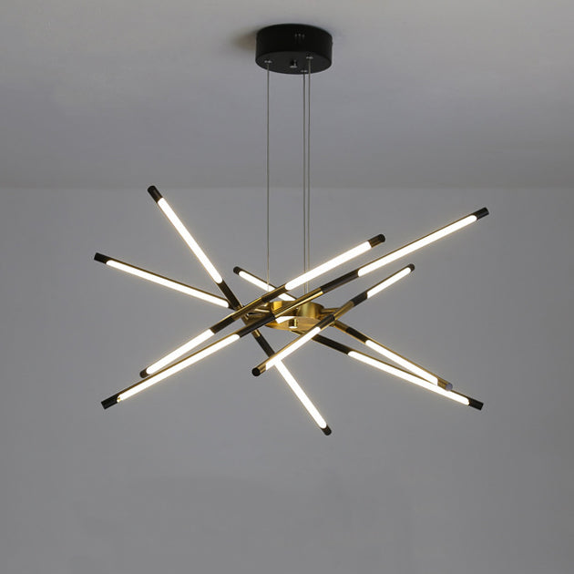 Contemporary Creative Long Strip Crossing Branches Hardware Acrylic LED Chandelier For Dining Room