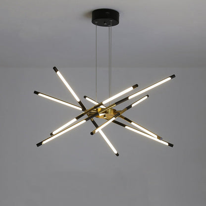 Contemporary Creative Long Strip Crossing Branches Hardware Acrylic LED Chandelier For Dining Room