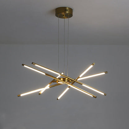 Contemporary Creative Long Strip Crossing Branches Hardware Acrylic LED Chandelier For Dining Room