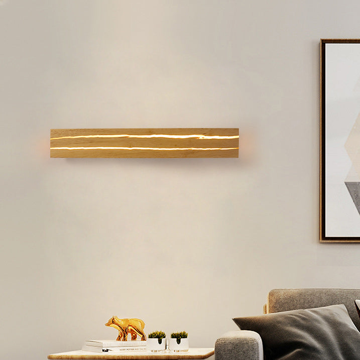 مصباح حائط LED بتصميم مستطيل دوار بسيط وعصري لغرفة النوم مصنوع من خشب متشقق مصنوع من الحديد 