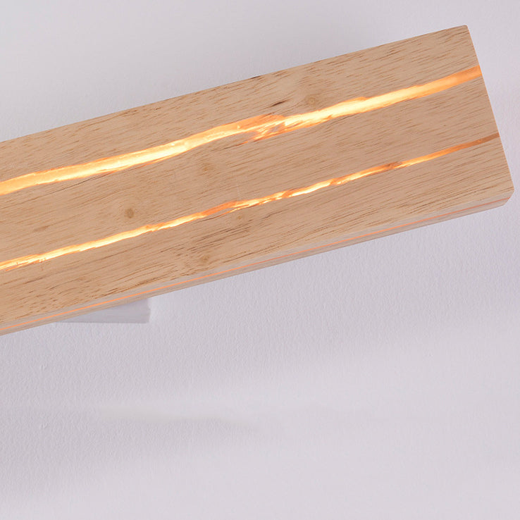 مصباح حائط LED بتصميم مستطيل دوار بسيط وعصري لغرفة النوم مصنوع من خشب متشقق مصنوع من الحديد 