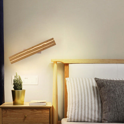 مصباح حائط LED بتصميم مستطيل دوار بسيط وعصري لغرفة النوم مصنوع من خشب متشقق مصنوع من الحديد 