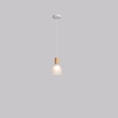 Contemporary Nordic Round Dome Wood Glass Shade 1-Light Pendant Light For Living Room