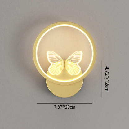 Contemporary Creative Enamel Iron Round Square Frame Butterfly LED Wall Sconce Lamp For Bedroom