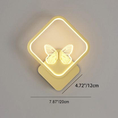 Contemporary Creative Enamel Iron Round Square Frame Butterfly LED Wall Sconce Lamp For Bedroom