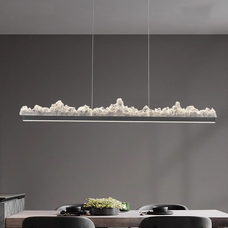 Contemporary Luxury Long Iceberg Aluminum Platinum LED Island Light Chandelier For Dining Room