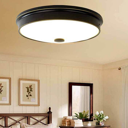 Traditional European Round Iron Glass LED Flush Mount Ceiling Light For Bedroom