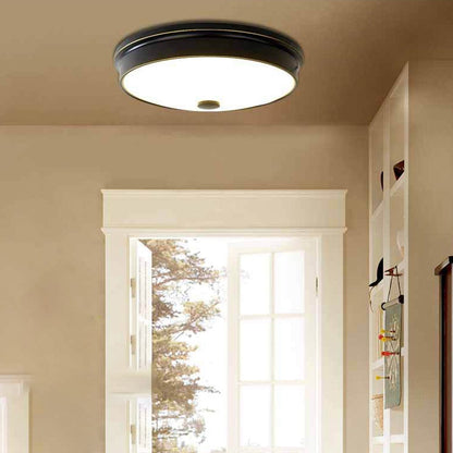 Traditional European Round Iron Glass LED Flush Mount Ceiling Light For Bedroom