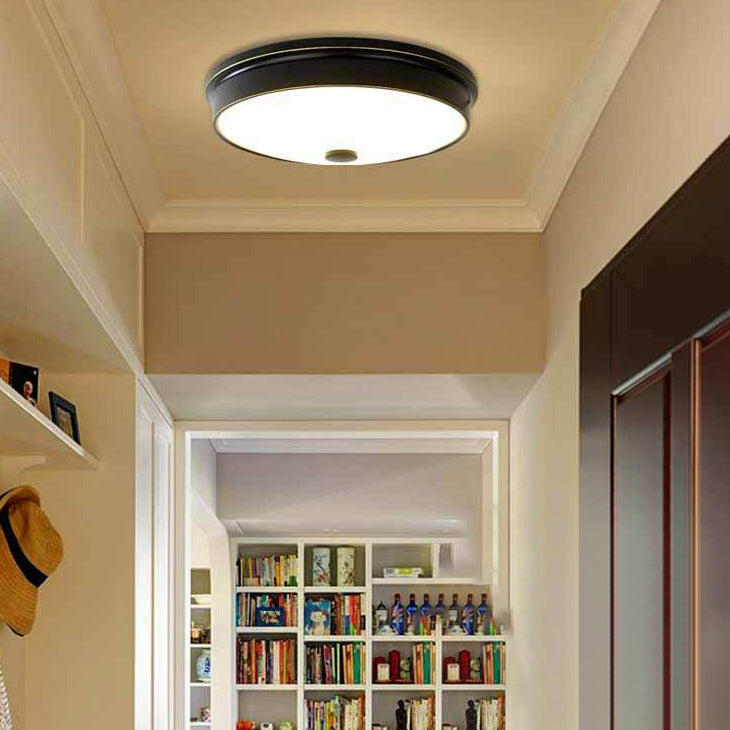 Traditional European Round Iron Glass LED Flush Mount Ceiling Light For Bedroom