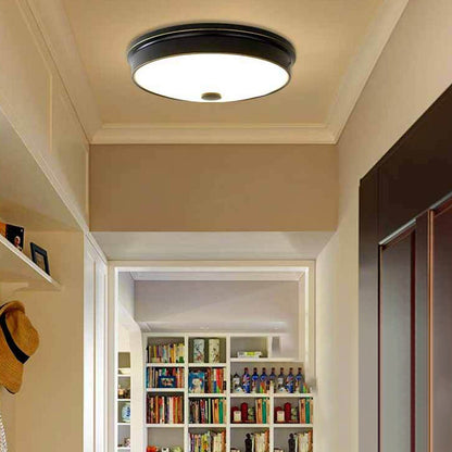 Traditional European Round Iron Glass LED Flush Mount Ceiling Light For Bedroom