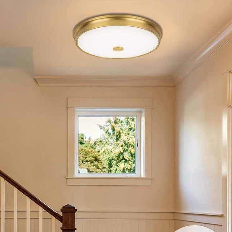 Traditional European Round Iron Glass LED Flush Mount Ceiling Light For Bedroom
