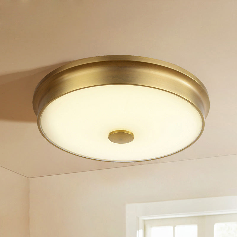 Traditional European Round Iron Glass LED Flush Mount Ceiling Light For Bedroom