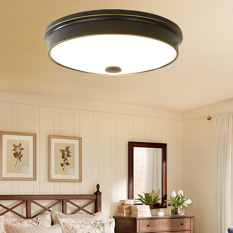 Traditional European Round Iron Glass LED Flush Mount Ceiling Light For Bedroom