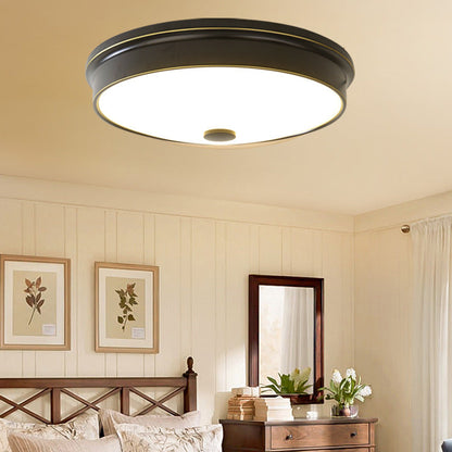 Traditional European Round Iron Glass LED Flush Mount Ceiling Light For Bedroom