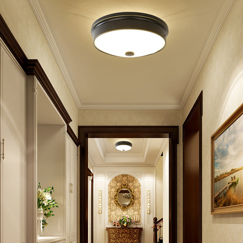 Traditional European Round Iron Glass LED Flush Mount Ceiling Light For Bedroom