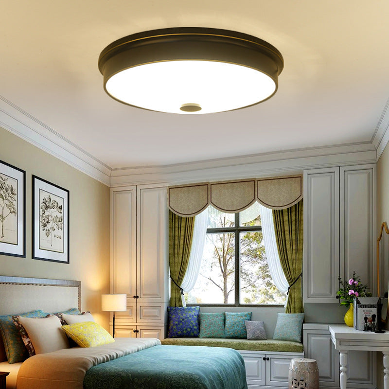 Traditional European Round Iron Glass LED Flush Mount Ceiling Light For Bedroom