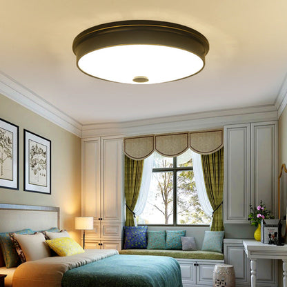 Traditional European Round Iron Glass LED Flush Mount Ceiling Light For Bedroom