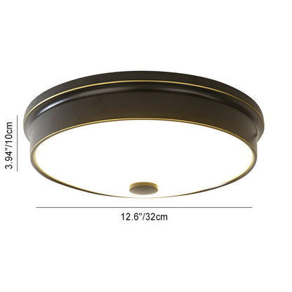 Traditional European Round Iron Glass LED Flush Mount Ceiling Light For Bedroom
