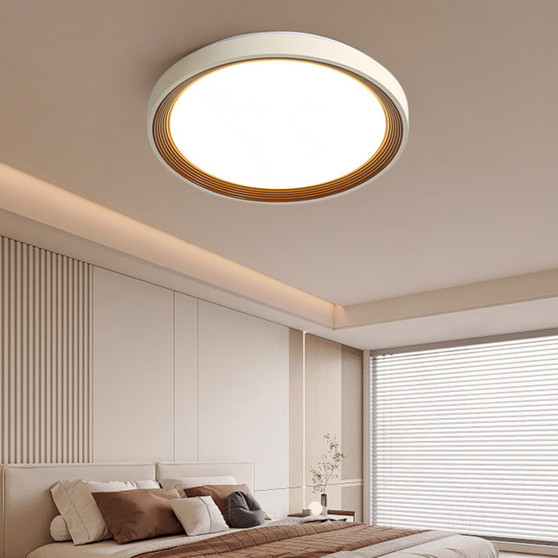 Modern Minimalist Round Annual Ring Iron Acrylic LED Flush Mount Ceiling Light For Bedroom