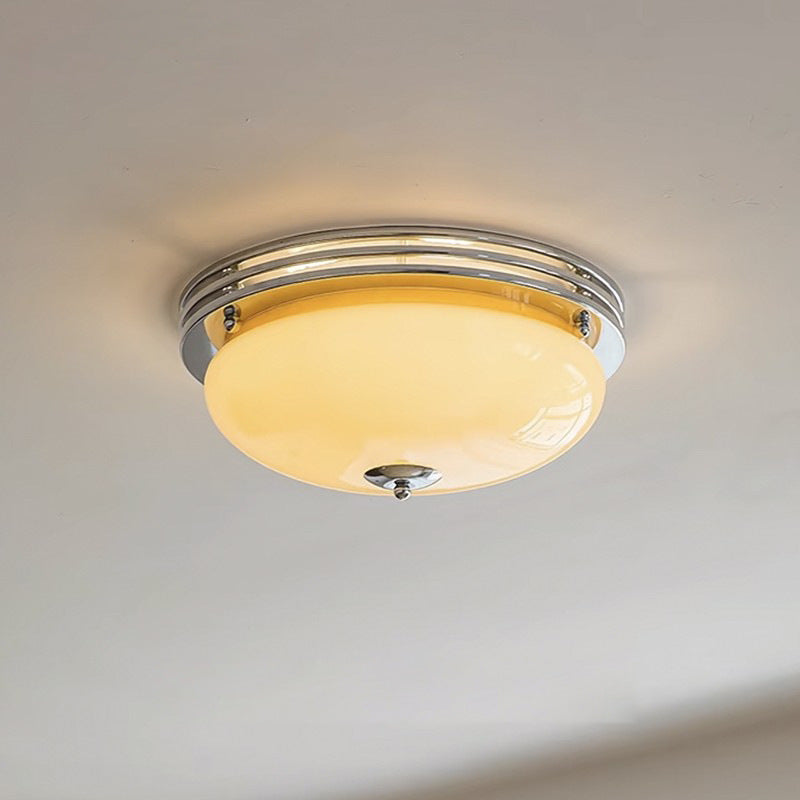 Traditional French Tart Glass Shade Iron 3-Light Flush Mount Ceiling Light For Bedroom