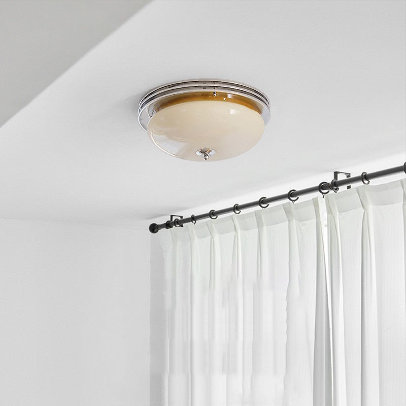 Traditional French Tart Glass Shade Iron 3-Light Flush Mount Ceiling Light For Bedroom