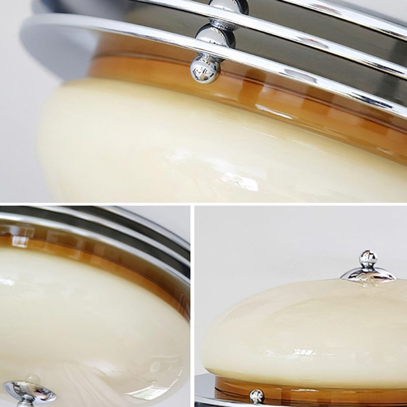 Traditional French Tart Glass Shade Iron 3-Light Flush Mount Ceiling Light For Bedroom