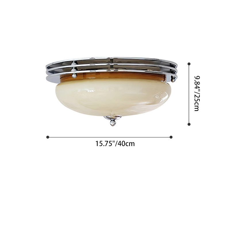 Traditional French Tart Glass Shade Iron 3-Light Flush Mount Ceiling Light For Bedroom