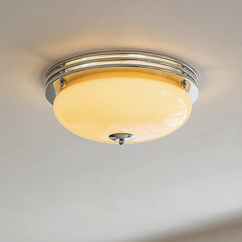 Traditional French Tart Glass Shade Iron 3-Light Flush Mount Ceiling Light For Bedroom