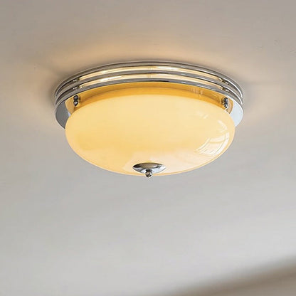 Traditional French Tart Glass Shade Iron 3-Light Flush Mount Ceiling Light For Bedroom