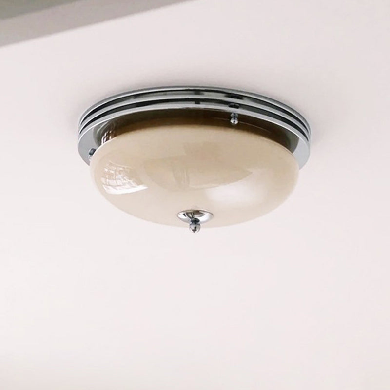 Traditional French Tart Glass Shade Iron 3-Light Flush Mount Ceiling Light For Bedroom