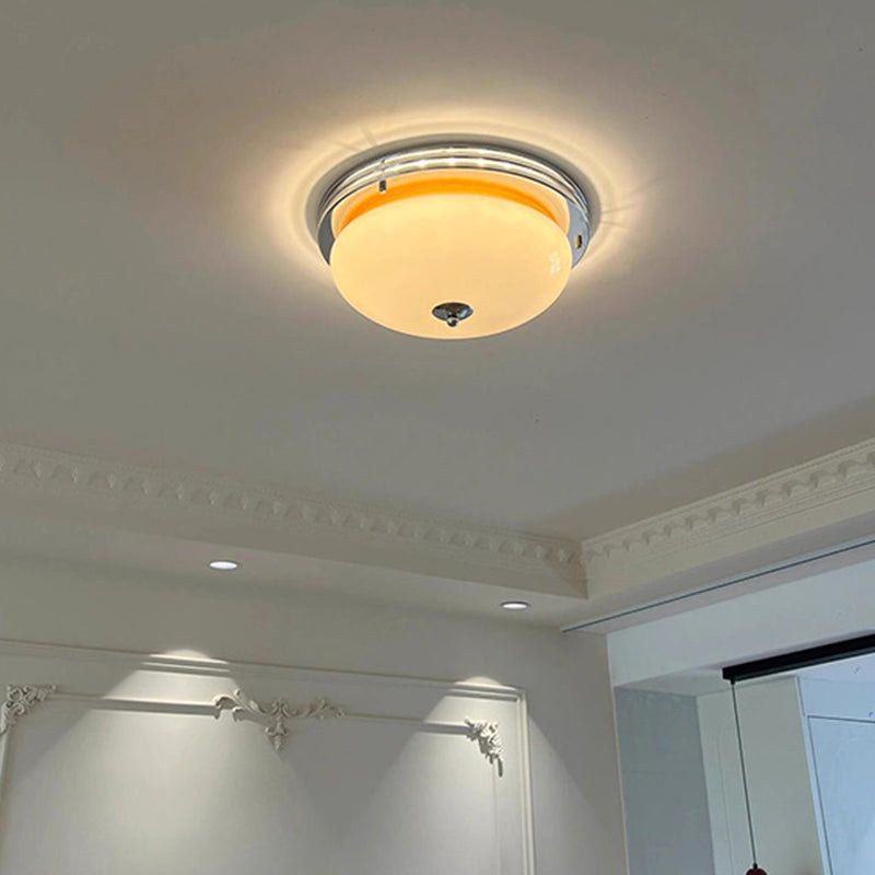 Traditional French Tart Glass Shade Iron 3-Light Flush Mount Ceiling Light For Bedroom
