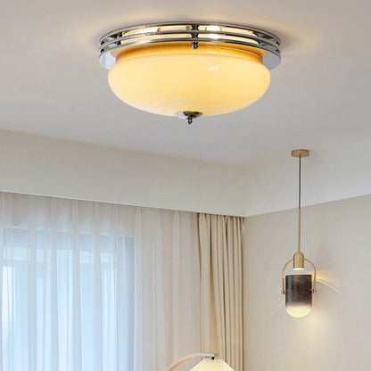 Traditional French Tart Glass Shade Iron 3-Light Flush Mount Ceiling Light For Bedroom