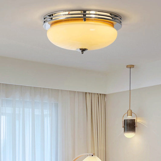 Traditional French Tart Glass Shade Iron 3-Light Flush Mount Ceiling Light For Bedroom