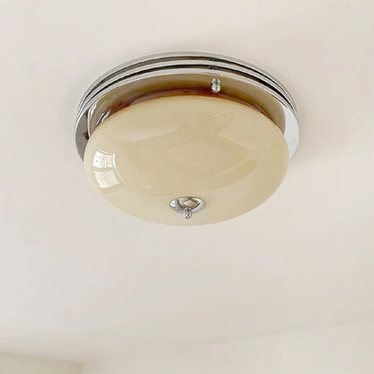 Traditional French Tart Glass Shade Iron 3-Light Flush Mount Ceiling Light For Bedroom