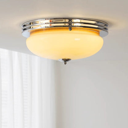 Traditional French Tart Glass Shade Iron 3-Light Flush Mount Ceiling Light For Bedroom