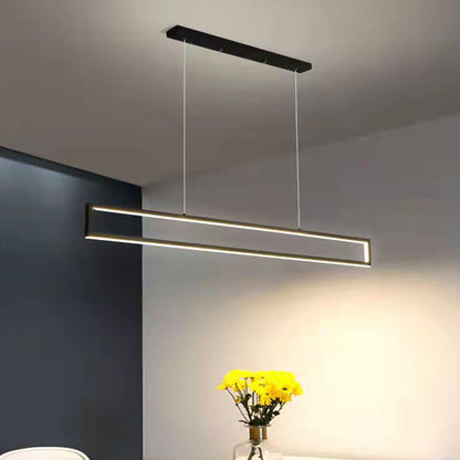 Modern Minimalist Long Rectangle Iron Silicone LED Chandelier Island Light For Dining Room