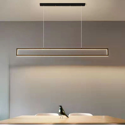 Modern Minimalist Long Rectangle Iron Silicone LED Chandelier Island Light For Dining Room