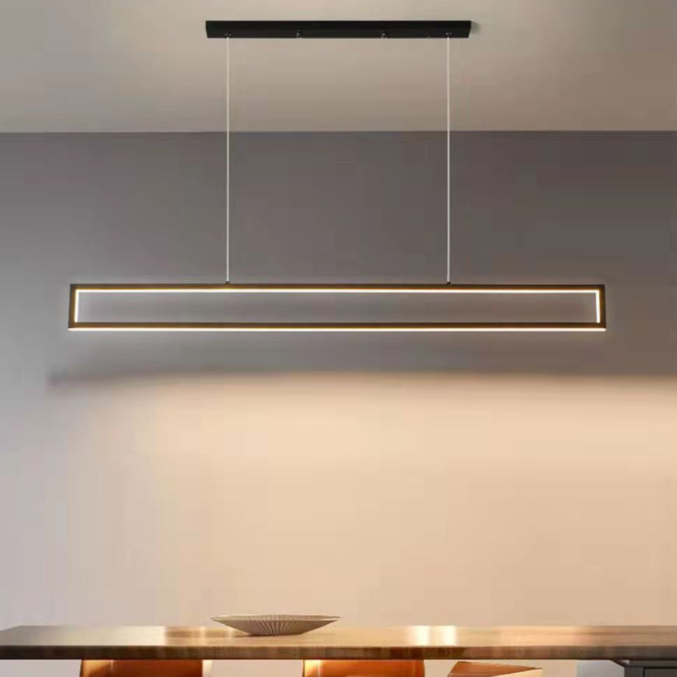 Modern Minimalist Long Rectangle Iron Silicone LED Chandelier Island Light For Dining Room