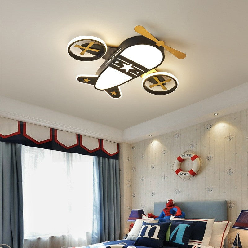 Contemporary Creative Kids Cartoon Airplane Iron Acrylic LED Flush Mount Ceiling Light For Bedroom