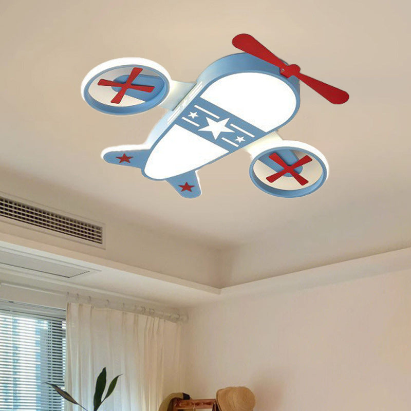 Contemporary Creative Kids Cartoon Airplane Iron Acrylic LED Flush Mount Ceiling Light For Bedroom