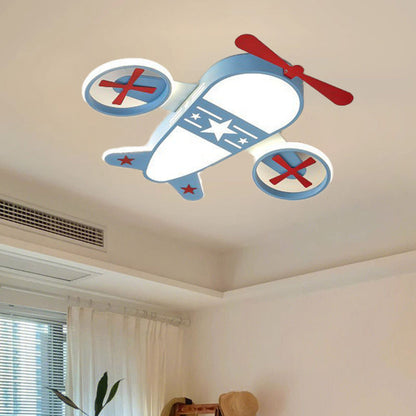 Contemporary Creative Kids Cartoon Airplane Iron Acrylic LED Flush Mount Ceiling Light For Bedroom