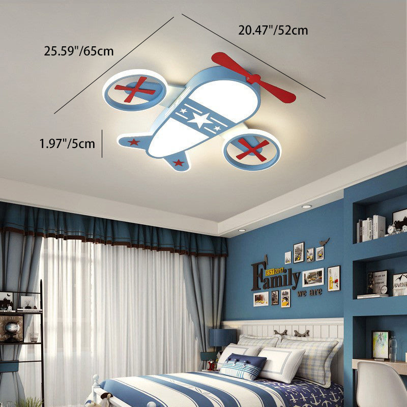 Contemporary Creative Kids Cartoon Airplane Iron Acrylic LED Flush Mount Ceiling Light For Bedroom