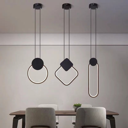 Modern Minimalist Round Square Oval Iron Shape Linear LED Pendant Light For Bedroom